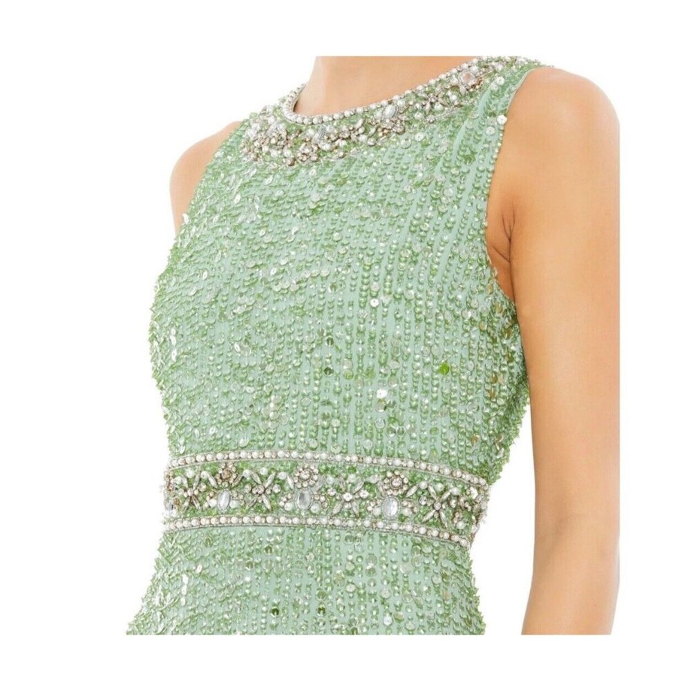 Mac Duggal Dress Gown Size 4/6 Mint Green Sequined Rhinestones Embellished - Picture 3 of 16